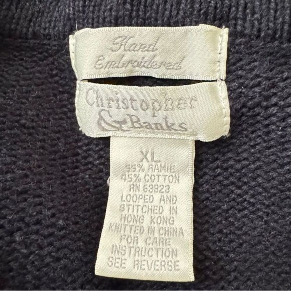 Vintage Navy Cardigan with Gold Leaf Accents - Picture 3 of 6